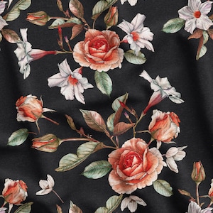 Black  Roses Pattern Upholstery Fabric by the Meter, Floral Home Decor Fabric, Garden Chair Furniture Upholstery Digital Printed Fabric