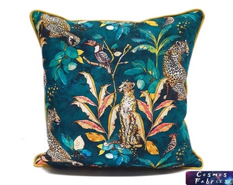 Coussin imprimé léopard jungle, oreiller léopard - Oreiller tropical, imprimé léopard et animal jungle - Coussin décoratif - Housse uniquement