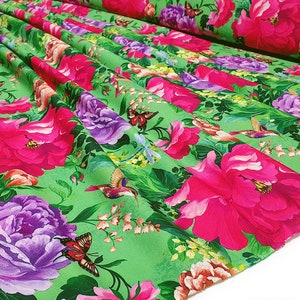 Spring Flowers Pattern Upholstery Fabric by the Meter, Floral Home Decor Fabric, Indoor Outdoor Fabric, Digital printed Fabrics