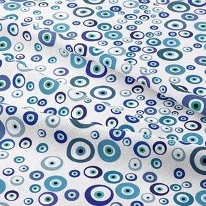 White Background Evil Eye Pattern Upholstery Fabric by the Meter, Mystic Home Decor Fabric,Chair Furniture Upholstery Digital Printed Fabric