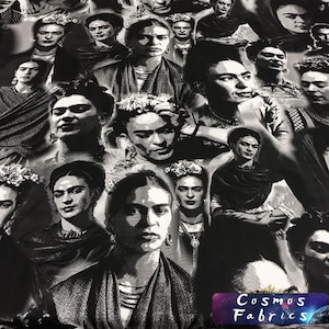 Black and White Frida Pattern Fabric by the Yard, Frida Home Decor Fabric, Indoor Outdoor Fabric, Digital printed Polyester Fabrics