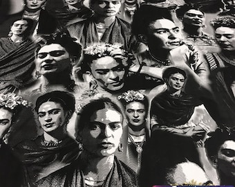 Black and White Frida Pattern Fabric by the Yard, Frida Home Decor Fabric, Indoor Outdoor Fabric, Digital printed Polyester Fabrics