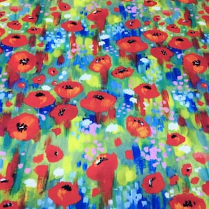 Watercolor Poppy Pattern Upholstery Fabric by the Meter, Flower Home Decor Fabric, Garden, Chair Furniture Upholstery Digital Printed Fabric