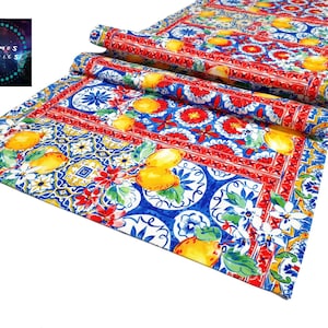 Lemon Patchwork Ceramic Table Runner, 16&#39;&#39;x 55&#39;&#39; (40x140cm) Fruit Home Decor Runner, Digital printed Polyester Fabrics Table Runner