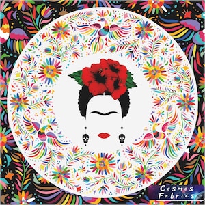 Mexican Fire Frida Panel Fabric, 45X45 cm/ 70X70 cm, Home Decor Fabric Upholstery fabric, Chair Upholstery, Digital printed Fabrics