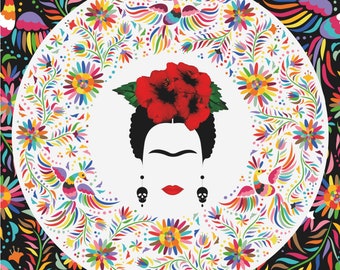 Mexican Fire Frida Panel Fabric, 45X45 cm/ 70X70 cm, Home Decor Fabric Upholstery fabric, Chair Upholstery, Digital printed Fabrics