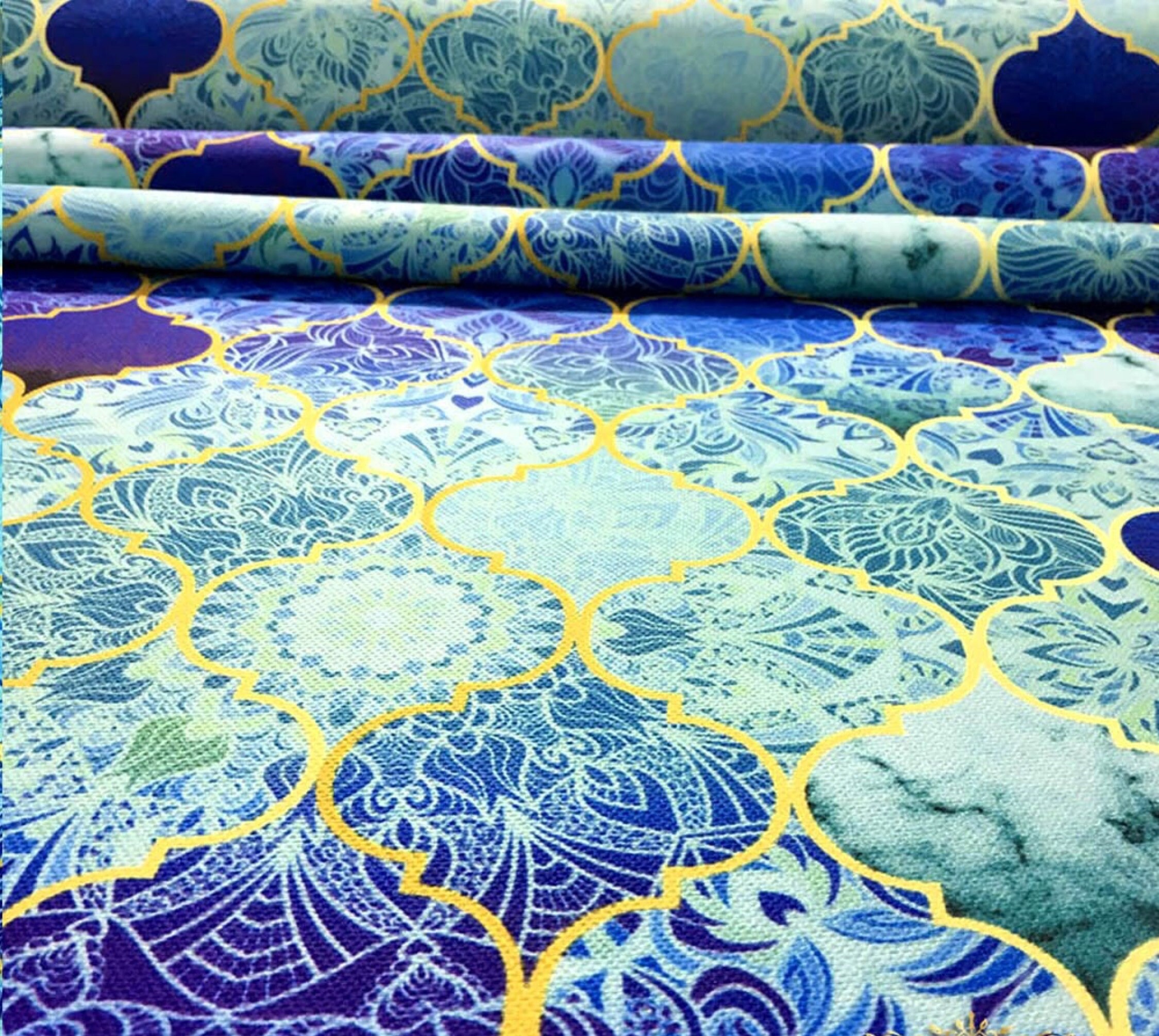 Turquoise & Gold Moroccan Polyester Upholstery Fabric - by the Meter - Etsy