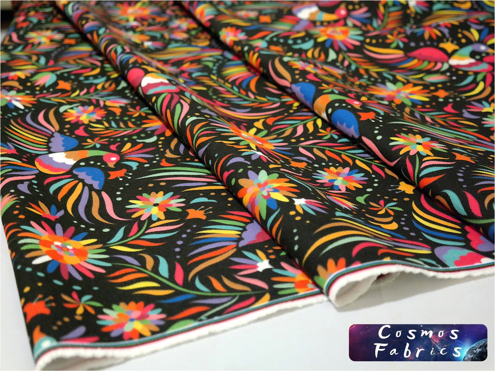 Black Mexican Otomi Pattern Print Fabric by the Yard Mexican Etsy