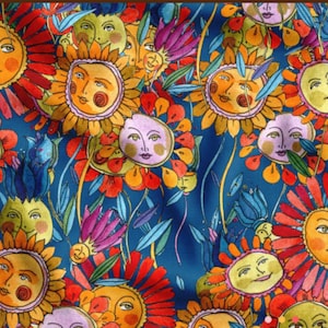 Smiling Flowers Pattern Upholstery Fabric by the Meter, Floral Home Decor Fabric, Indoor Outdoor Fabric, Digital printed Fabrics