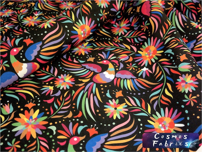 Black Mexican Otomi Pattern Print Fabric by the Yard Mexican Etsy