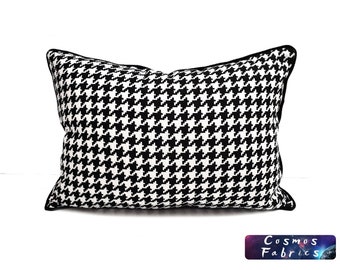 Houndstooth Pillow Cover: Black and White Decorative Cushion with Tassels
