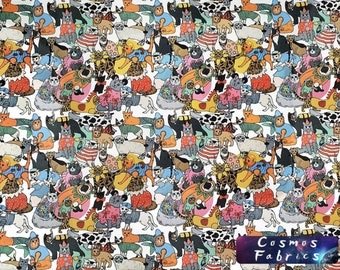 Costumed Cats Upholstery Fabric: Digital Print Polyester, Home Decor Fabric