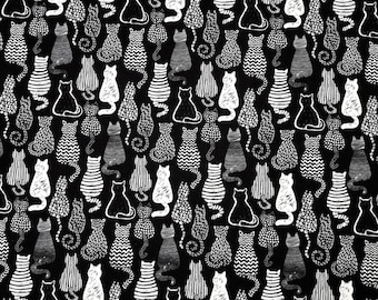 Tejido de tapicería de gatos en blanco y negro: poliéster con impresión digital