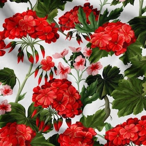 Red Geranium Fabric by the Meter, Floral Home Decor Fabric, Furniture, Chair, Garden, Sofa Digital Printed Upholstery Fabric