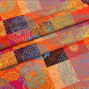 Orange Mandala Pattern Upholstery Fabric by the Meter, Ethnic Home Decor Fabric, Indoor Outdoor Fabric, Digital Printed Fabrics