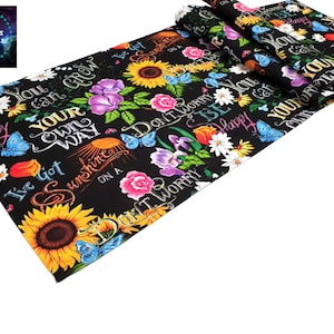 Hippie Flowers Design Table Runner, 16&#39;&#39;x 55&#39;&#39; (40x140cm) Boho Home Decor Runner, Digital printed Polyester Fabrics Table Runner