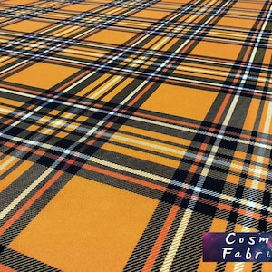 Yellow Plaid Pattern Fabric by the Meter, Floral Home Decor Fabric, Indoor Outdoor Fabric, Digital printed Polyester Fabrics