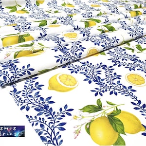 Lemon Flower Patterned Upholstery Fabric by the Meter, Fruit Home Decor Fabric, Indoor Outdoor Fabric, Digital printed Fabrics