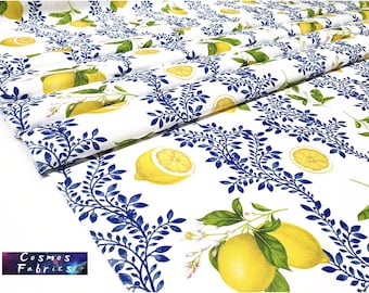 Lemon Flower Patterned Upholstery Fabric by the Meter, Fruit Home Decor Fabric, Indoor Outdoor Fabric, Digital printed Fabrics