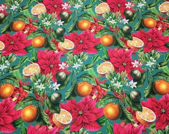 Tangerine Flower Pattern Upholstery Fabric by the Meter, Home, Kitchen, Garden Decor Fabric, Indoor Outdoor Fabric, Digital printed Fabrics