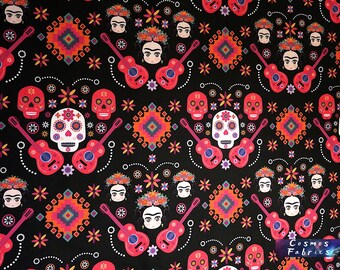Skulls and Frida cartoon printstof op maat gesneden, boho woondecoratiestof, stof voor binnen en buiten, digitaal bedrukte polyester stoffen