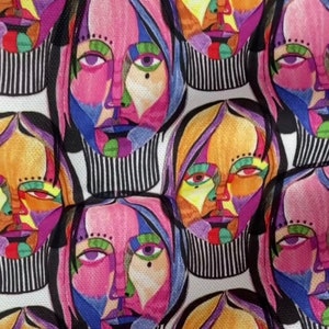 Colored Faces Pattern Upholstery Fabric by the Meter, POP ART Home Decor Fabric, Indoor Outdoor Fabric, Digital printed Polyester Fabric