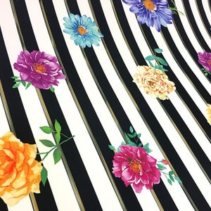 Floral Striped Pattern Fabric by the Meter, Floral Home Decor Fabric, Indoor Outdoor Fabric, Digital printed Polyester Fabrics