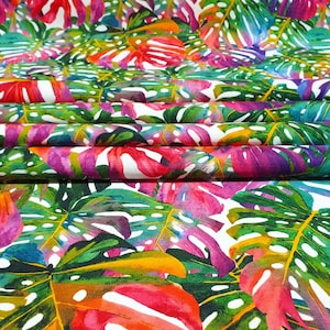 Rainbow Monstera Leaf Pattern Upholstery Fabric by the Meter, Tropical Home Decor Fabric, Indoor Outdoor Fabric, Digital printed Fabrics