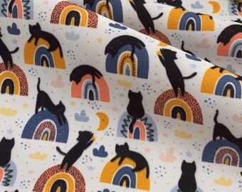 Tela de tapicería Gatos Arcoíris: Decoración colorida con animales para el hogar, tela estampada para interiores y exteriores.