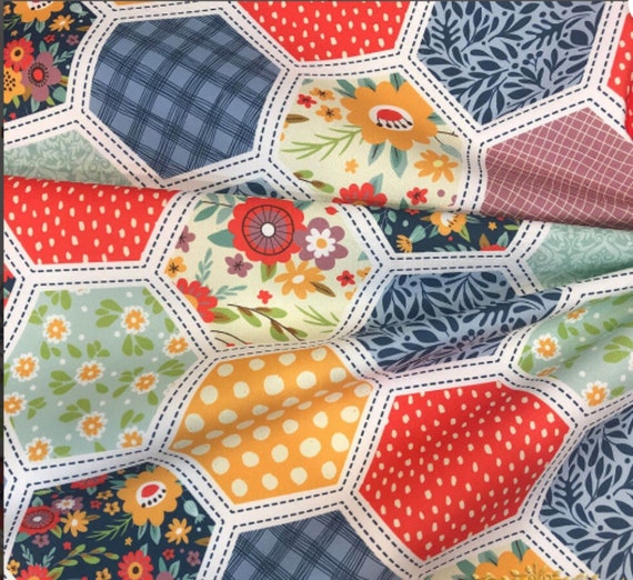 Tela de tapicería con patrón de patchwork hexagonal por metro