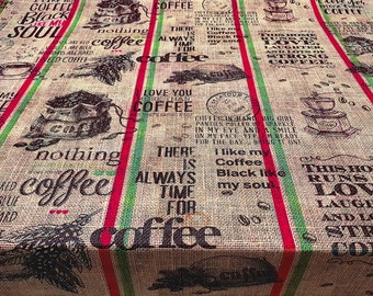 Coffee Stamped Pattern Upholstery Fabric by the Meter, Love Coffee Home Decor Fabric, Indoor Outdoor Fabric, Digital printed Fabrics