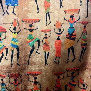 Smal African Women Pattern Upholstery Velvet Print Fabric by the Yard, Glossy Velvet Home Decor Fabric, Furniture Sofa Elegant Velvet Fabric