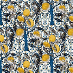 Ethnic Lemon Tree  Upholstery Fabric by the Meter, Fruit Home Decor Fabric, Indoor Outdoor Fabric, Digital printed Fabrics