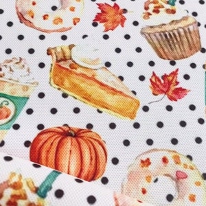 Pumpkin and Donuts Desserts Upholstery Fabric by the Meter, Food Kitchen, Home Decor Fabric, Indoor Outdoor Fabric, Digital printed Fabrics