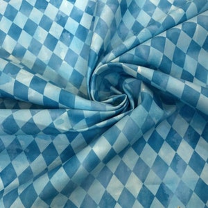 Blue Diamond Pattern Upholstery Fabric by the Meter, Geometric Home Decor Fabric, Indoor Outdoor Fabric, Digital printed Fabrics