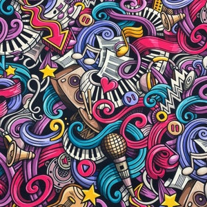 Musical Note Design Fabric by the Meter, Colorful PopArt Home Decor Fabric, Furniture, Chair, Garden, Sofa Digital Printed Upholstery Fabric