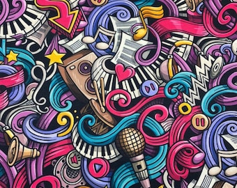 Musical Note Design Fabric by the Meter, Colorful PopArt Home Decor Fabric, Furniture, Chair, Garden, Sofa Digital Printed Upholstery Fabric