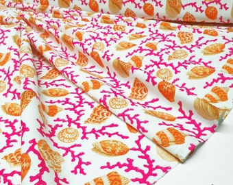 Tela de tapicería con estampado de conchas marinas y corales por metro, tela decorativa oceánica para interiores y exteriores, telas de poliéster con impresión digital.