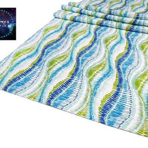 Blue Green Wave Ikat Pattern Table Runner, 16&#39;&#39;x 55&#39;&#39; (40x140cm) Bohemian Home Decor Runner, Digital printed Polyester Fabrics Table Runner