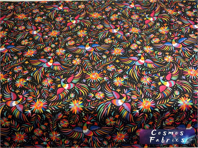 Black Mexican Otomi Pattern Print Fabric by the Yard Mexican Etsy