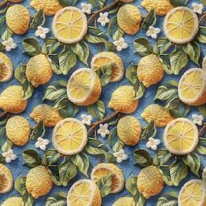 3D Lemon Citrus Upholstery Fabric – Digital Print Polyester for Covering Projects, Home Decor, Tablecloths, Chair and Cushion Covers Fabric