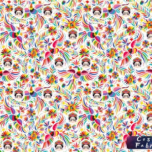 Mexican Frida Pattern Print Fabric by the Yard, Mexican  Otomi Home Decor Fabric, Indoor Outdoor Fabric, Digital printed Polyester Fabrics