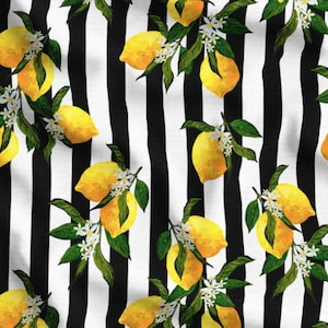 Striped Lemon Upholstery Fabric by the Meter, Fruit Home Decor, Kitchen, Garden Fabric, Chair Furniture Upholstery Digital Printed Fabric