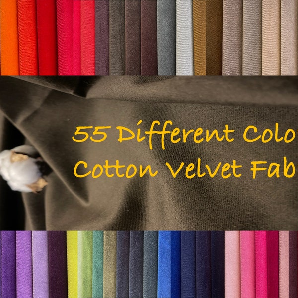 Cotton Velvet Upholstery Fabric by the Yards, 55 Colours, 55'' (140 cm) Elegant Fabric, Furniture Velvet Fabric, Luxurious Upholstery Velvet