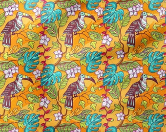 Tropical  Parrots Patterned Upholstery Fabric by the Meter, Tropica, jungle Home Decor Fabric,Indoor Outdoor Fabric,Digital printed Fabrics