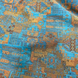 Ethnic Turquoise Upholstery Chenille Kilim Fabric by the Yards, Boho Bohemian Home Decor, Furniture, Sofa, Chair Turkish Tapestry Fabric