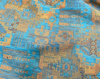 Ethnic Turquoise Upholstery Chenille Kilim Fabric by the Yards, Boho Bohemian Home Decor, Furniture, Sofa, Chair Turkish Tapestry Fabric