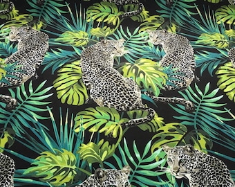 Tropical Leopard  Patterned Upholstery Fabric by the Meter, Tropica, jungle Home Decor Fabric,Indoor Outdoor Fabric,Digital printed Fabrics