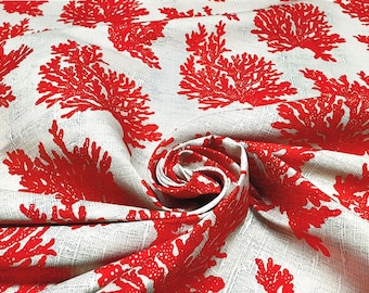Red Coral Pattern Polyester Upholstery Fabric: Ocean Decor Print Fabric