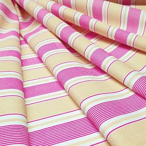 Beige & Pink Striped Upholstery Fabrics by the Meter, Striped Home Decor Fabric, Indoor Outdoor Digital printed Polyester Fabrics